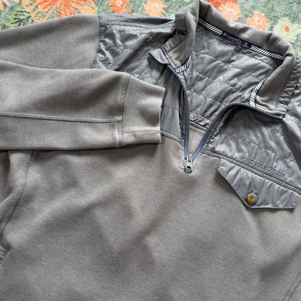 Southern Tide‎ Mens Gray Tide to Trail Quarter Zip Pullover Fleece Jacket Small